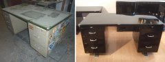 Mauser Schreibtisch vor und nach der Restaurierung